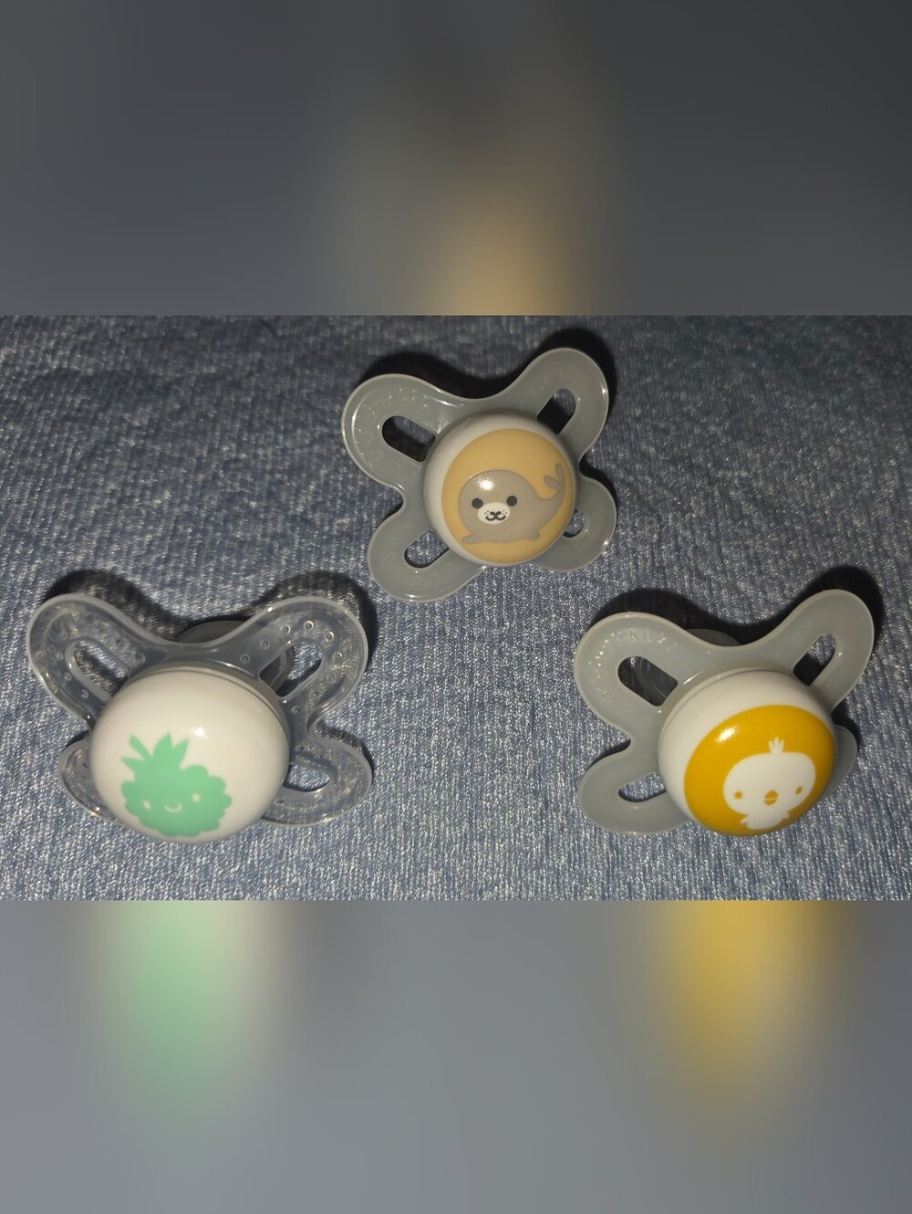 (3) MAM Neutral Baby Pacifiers with Pineapple & Animal Designs Binky